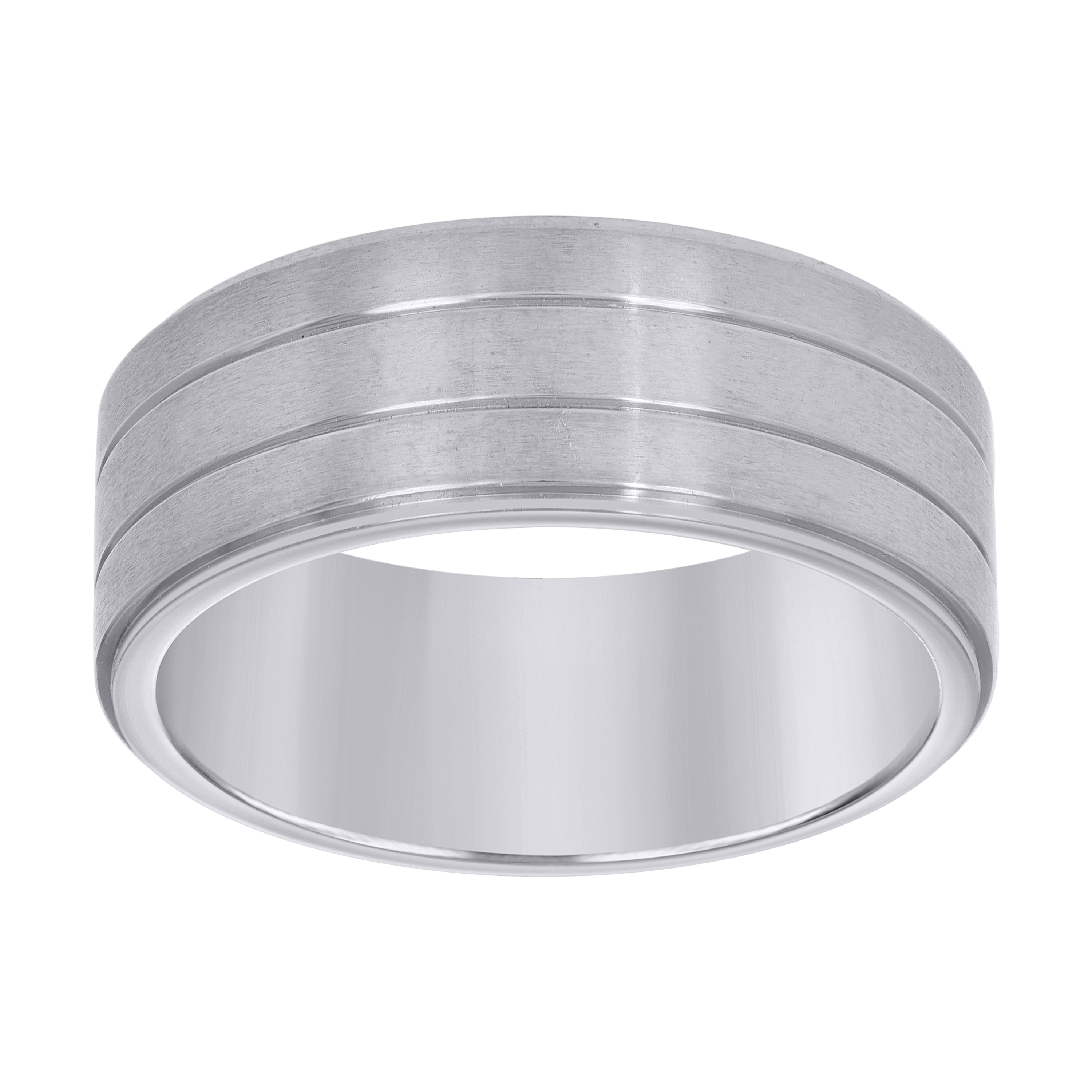 Stainless Steel Mens Double Grooved Brushed Size-10 Comfort-Fit Band Ring